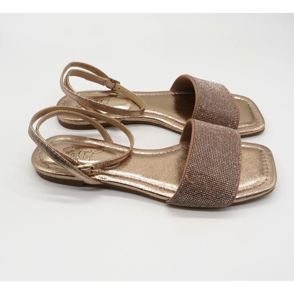 Jewel By Badgley Mischka Womens Rose Gold Sandals With Rhinestone Strap 7.5 NEW